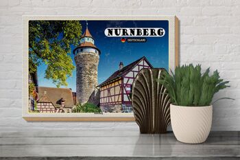 Panneau en bois villes Nuremberg architecture Kaiserburg 30x20cm 3