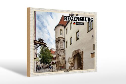 Holzschild Städte Regensburg Porta Pretoria Schloss 30x20cm