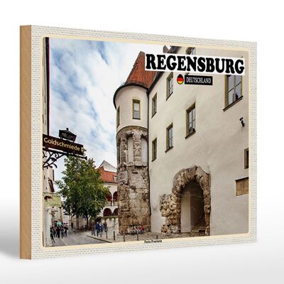Holzschild Städte Regensburg Porta Pretoria Schloss 30x20cm