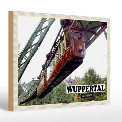 Cartello in legno città Wuppertal Germania ferrovia sospesa 30x20 cm