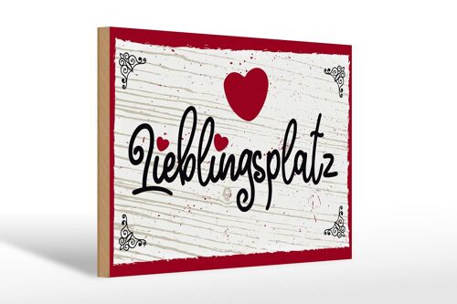 Holzschild Spruch 30x20cm Lieblingsplatz Herz rot