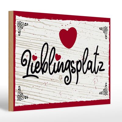 Holzschild Spruch 30x20cm Lieblingsplatz Herz rot