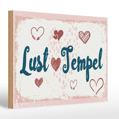 Cartello in legno con scritta 30x20 cm Lust Temple rosa felice