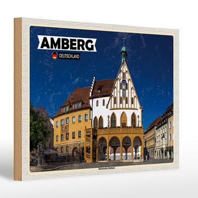 Panneau en bois indiquant l'hôtel de ville historique d'Amberg 30x20cm