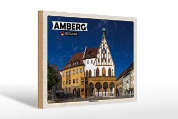 Panneau en bois indiquant l'hôtel de ville historique d'Amberg 30x20cm 1