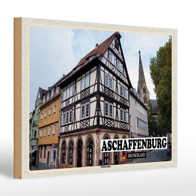 Cartel de madera ciudades Abadía de Aschaffenburg Basílica Casco antiguo 30x20cm