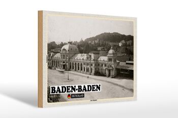 Panneau en bois villes Baden-Baden ancienne gare 30x20cm 1