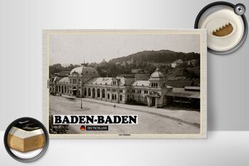 Panneau en bois villes Baden-Baden ancienne gare 30x20cm 2