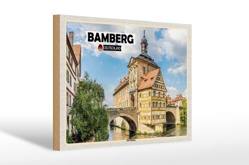 Holzschild Städte Bamberg Altes Rathaus Fluss 30x20cm