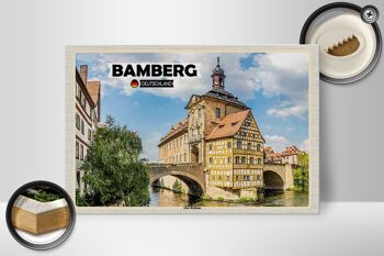 Panneau en bois villes Bamberg ancien hôtel de ville rivière 30x20cm 2