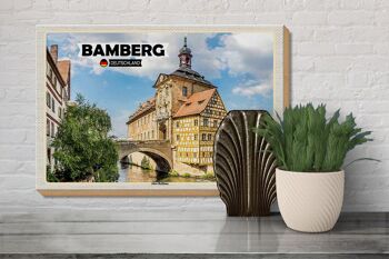 Panneau en bois villes Bamberg ancien hôtel de ville rivière 30x20cm 3