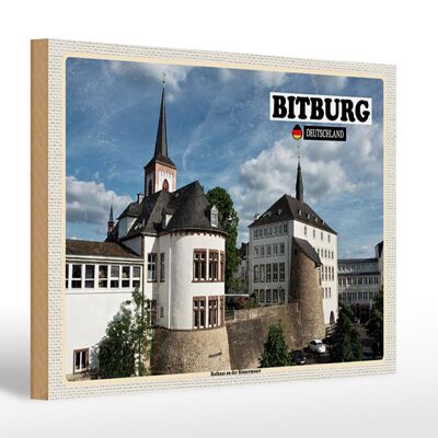 Holzschild Städte Bitburg Rathaus an der Römermauer 30x20cm