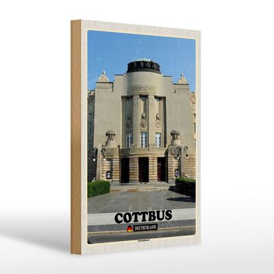 Cartello in legno città Cottbus State Theatre Architecture 20x30cm