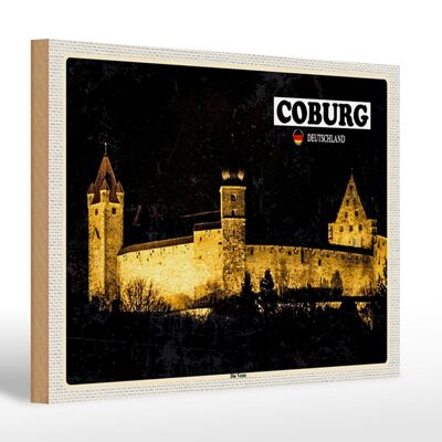 Cartel de madera ciudades Coburg El Castillo de Veste 30x20cm