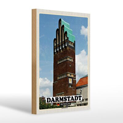 Panneau en bois villes Darmstadt tour de mariage architecture 20x30cm