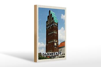 Panneau en bois villes Darmstadt tour de mariage architecture 20x30cm 1