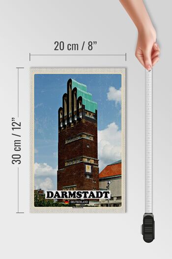 Panneau en bois villes Darmstadt tour de mariage architecture 20x30cm 4