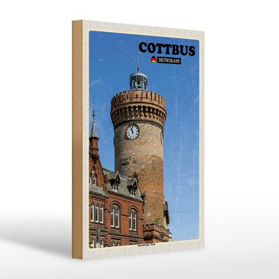 Cartello in legno città Cottbus Spremberger Tower 20x30cm