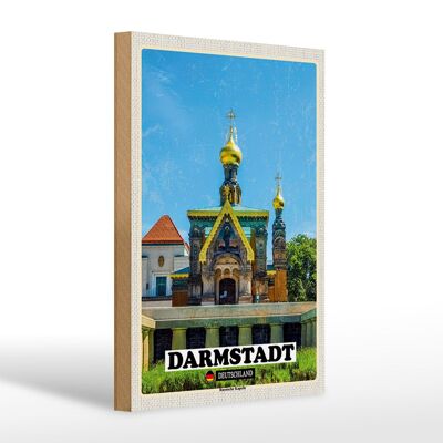 Cartello in legno città Darmstadt Cappella russa 20x30 cm