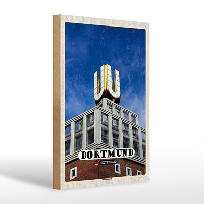 Cartel de madera ciudades Dortmund Dortmunder U 20x30cm