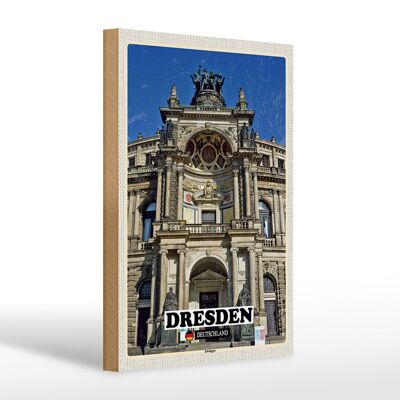 Letrero de madera ciudades Dresden Zwinger arquitectura 20x30cm