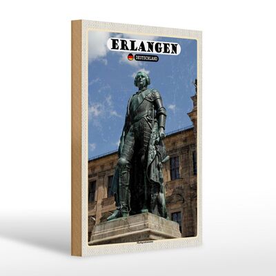 Cartello in legno città Erlangen margravio statua 20x30 cm