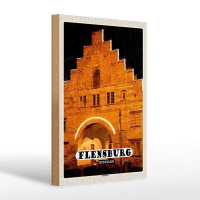 Cartello in legno città Flensburg Nordertor architettura 20x30cm