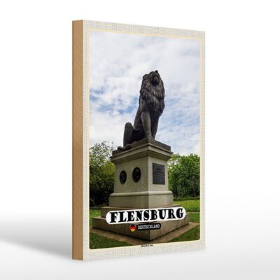 Panneau en bois villes Flensburg Idstedter sculpture lion 20x30cm