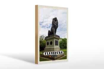 Panneau en bois villes Flensburg Idstedter sculpture lion 20x30cm 1
