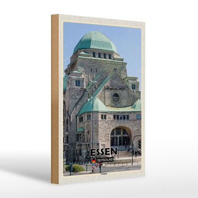 Wooden sign cities Essen synagogue architecture 20x30cm