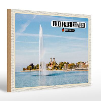 Cartel de madera ciudades Friedrichshafen Fontaine River 30x20cm