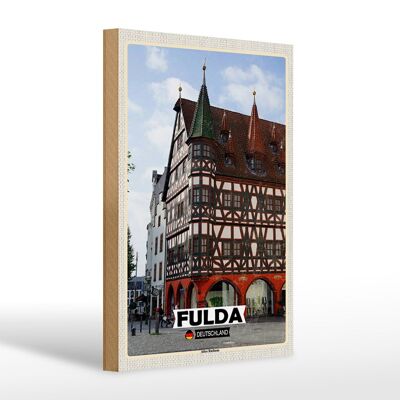 Cartel de madera ciudades Fulda antiguo ayuntamiento arquitectura 20x30cm