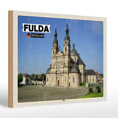 Panneau en bois villes Cathédrale de Fulda Architecture médiévale 30x20cm