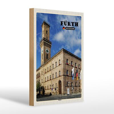 Letrero de madera ciudades Fürth ayuntamiento banderas del casco antiguo 20x30cm