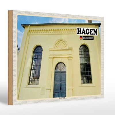 Wooden sign cities Hage Old Synagogue Architecture 30x20cm