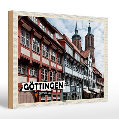 Cartello in legno città Architettura del centro storico di Göttingen 30x20 cm