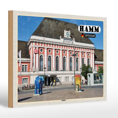 Cartello in legno città Hamm stazione ferroviaria sculture 30x20 cm