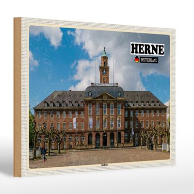Cartel de madera ciudades Herne ayuntamiento arquitectura 30x20cm