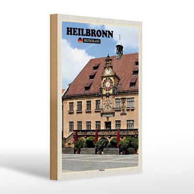Cartel de madera ciudades Heilbronn ayuntamiento casco antiguo 20x30cm