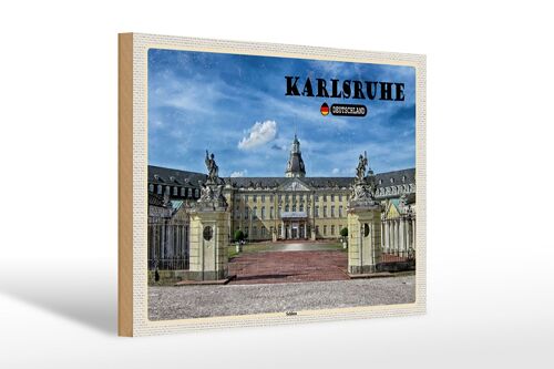 Holzschild Städte Karlsruhe Schloss Brunnen 30x20cm