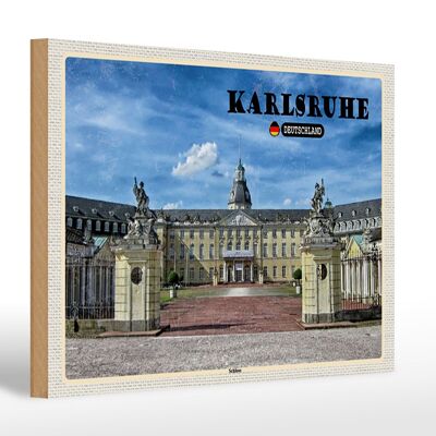 Holzschild Städte Karlsruhe Schloss Brunnen 30x20cm