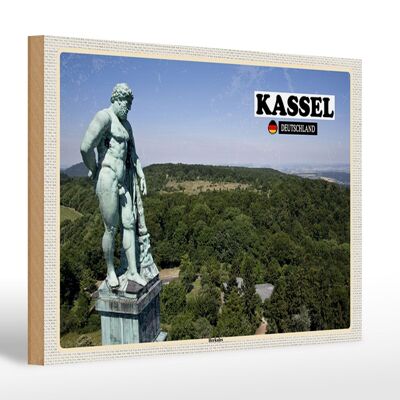 Cartello in legno città Kassel Scultura Ercole 30x20 cm