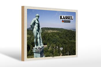 Panneau en bois villes de Kassel sculpture Hercule 30x20cm 1