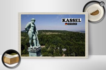 Panneau en bois villes de Kassel sculpture Hercule 30x20cm 2