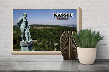 Panneau en bois villes de Kassel sculpture Hercule 30x20cm 3