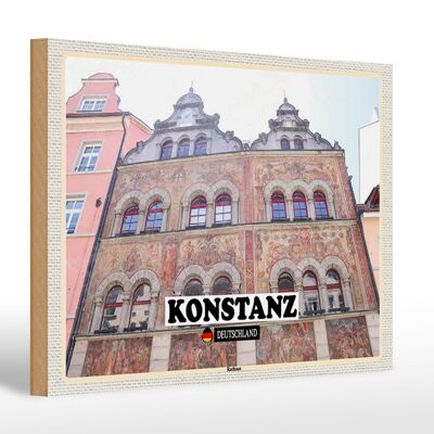 Cartel de madera ciudades Konstanz ayuntamiento arquitectura 30x20cm