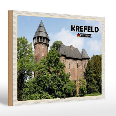 Cartel de madera ciudades Krefeld Burg Linn Castle 30x20cm