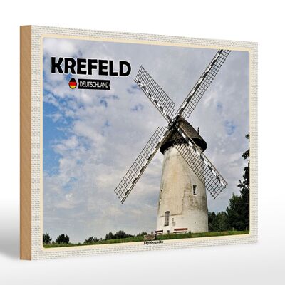 Cartel de madera ciudades Krefeld Engelsbergmühle prado 30x20cm