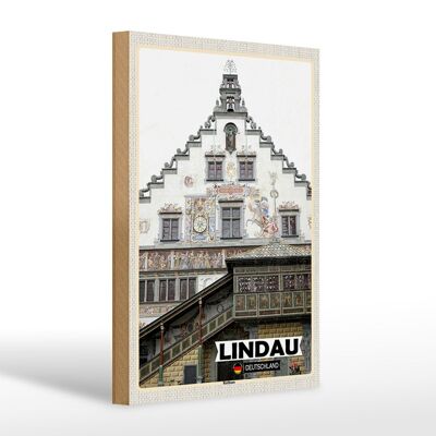 Cartello in legno città Lindau architettura del municipio 20x30cm