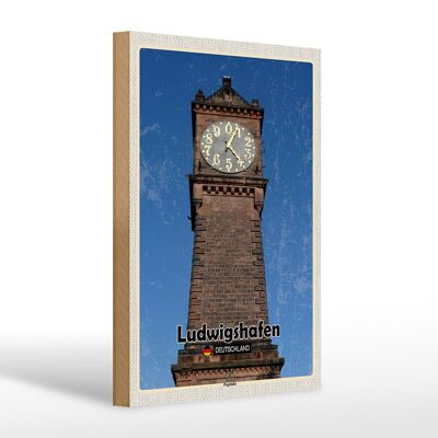Wooden sign cities Ludwigshafen water level clock architecture 20x30cm
